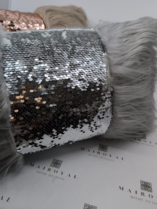 Sequin Lumbar Luxe Covers with Faux fur ends (Other color choices available)